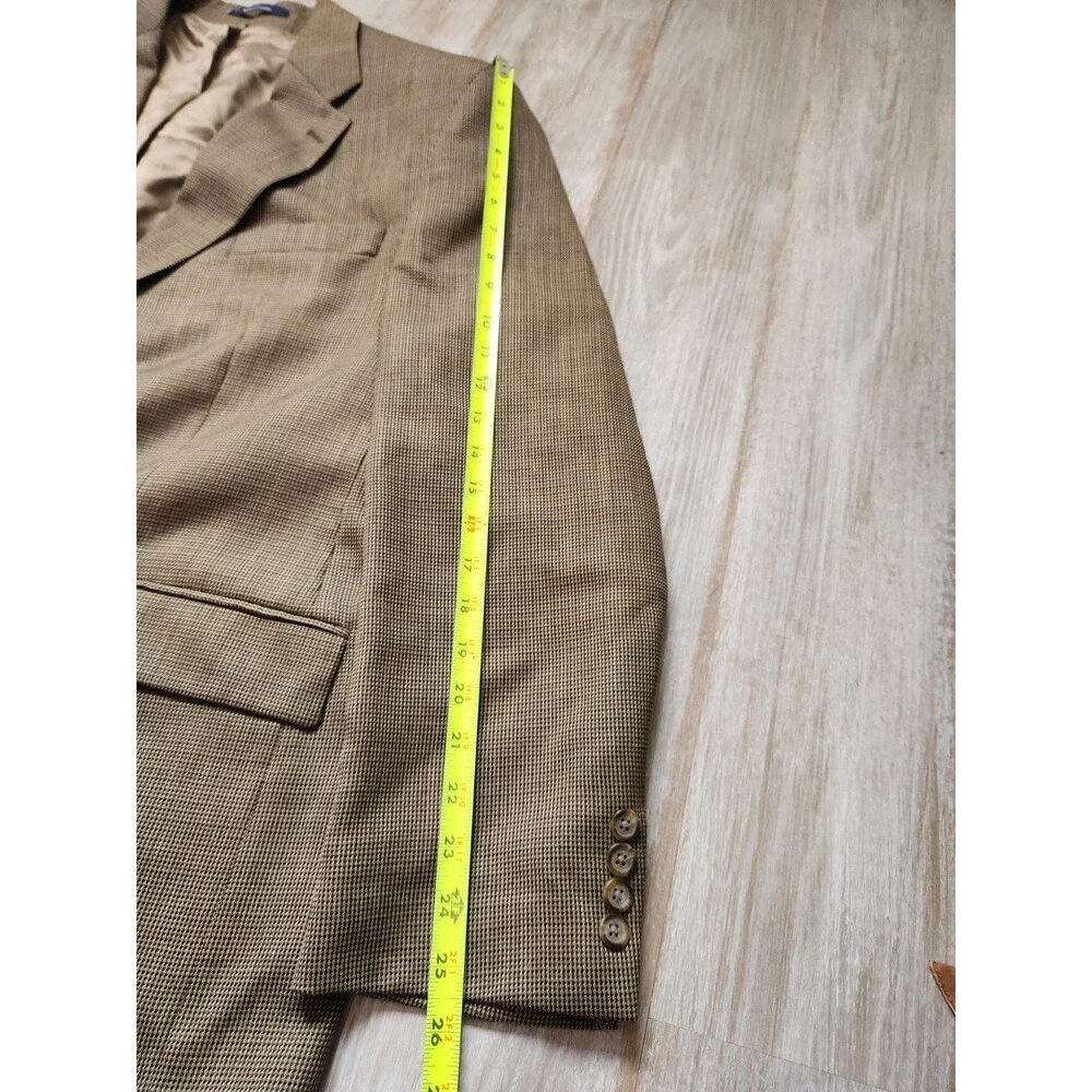 Chaps Ralph Lauren 100% Wool Houndstooth Double Breasted Blazer Brown Lined 44L